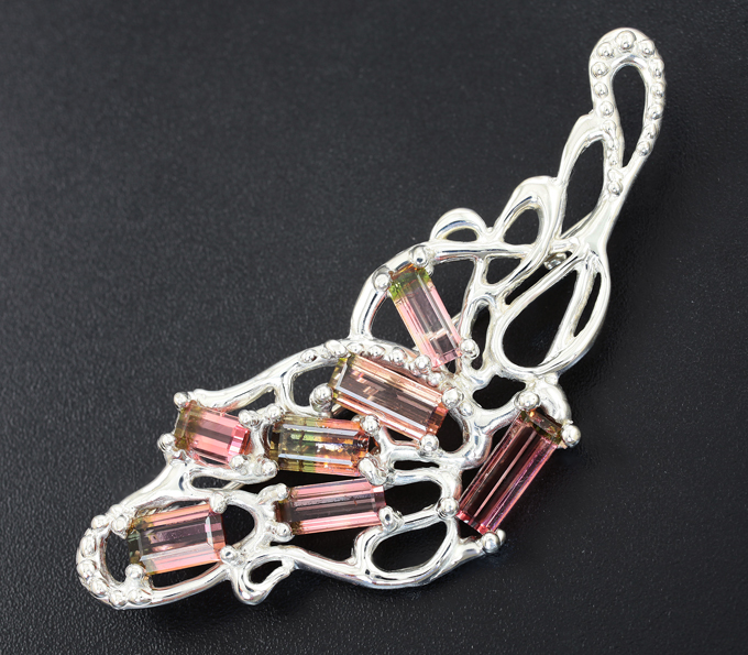 Серебро 925 Брошь c турмалинами 9,5 карат
