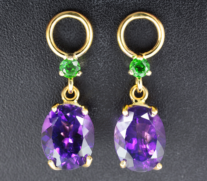 Золото Подвески для серег с уругвайскими аметистами 4,95 карата и диопсидами