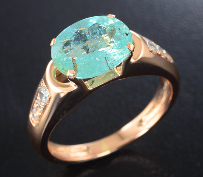 Золото Кольцо с параиба турмалином 2,11 карата и бесцветными цирконами