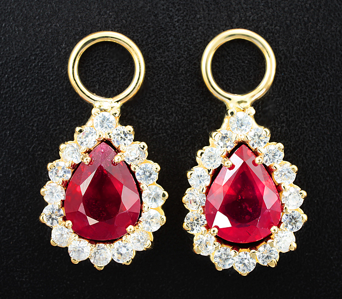 Золото Подвески для серег с рубинами 4,75 карата и бесцветными цирконами