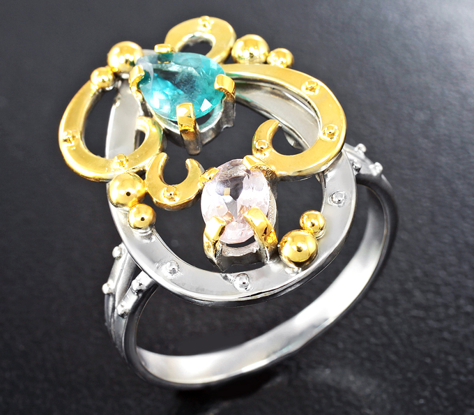 Серебро 925 Кольцо c грандидьеритом 0,58 карата и морганитом