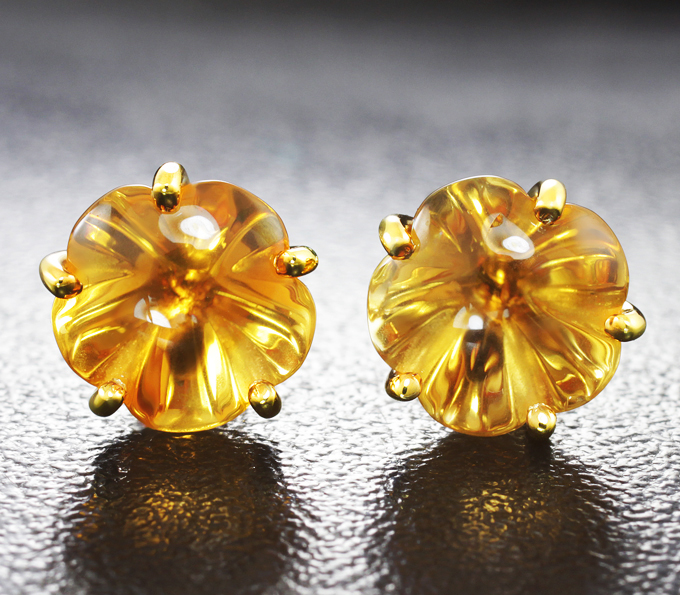 Серебро 925 Пусеты с резными цитринами 3,94 карата