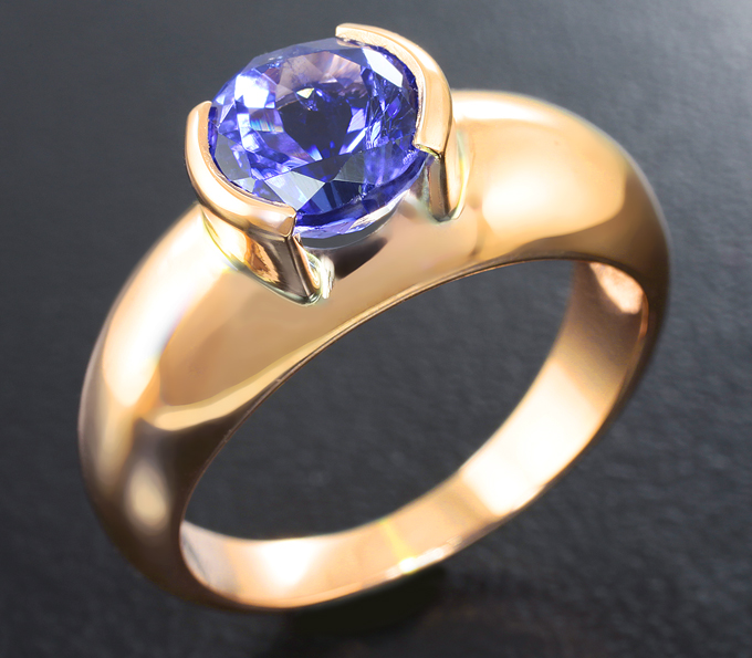 Золото Кольцо с насыщенным танзанитом 1,93 карата