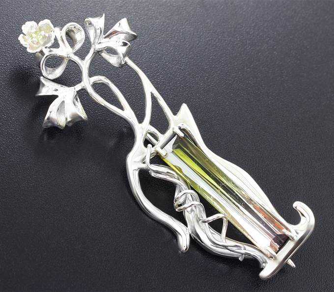 Серебро 925 Кулон с арбузным турмалином 6,05 карата и перидотами