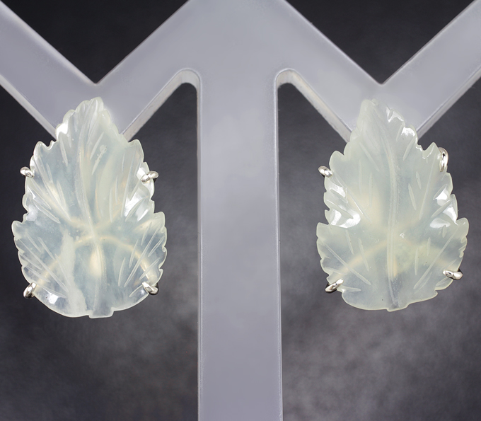 Серебро 925 Серьги с резным желто-зеленым кварцем 9,95 карата