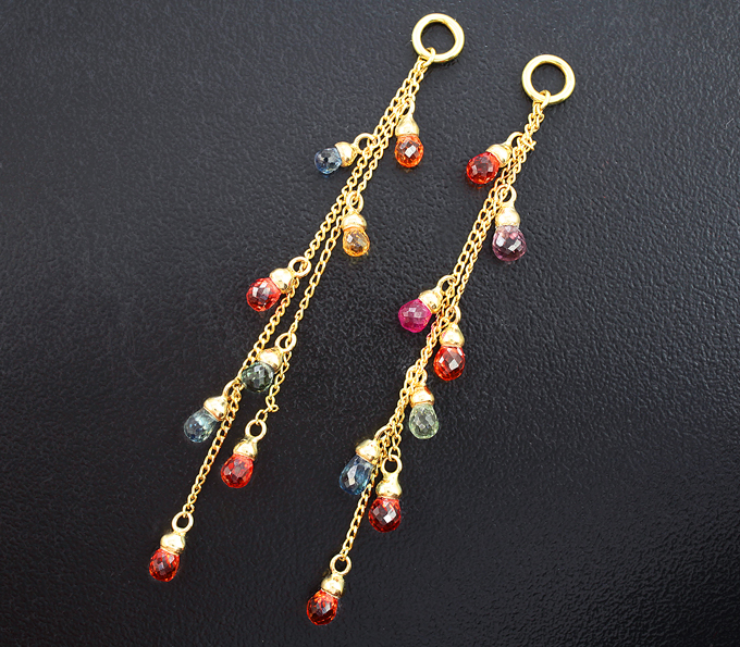 Золото Подвесы с разноцветными сапфирами 4,94 карата