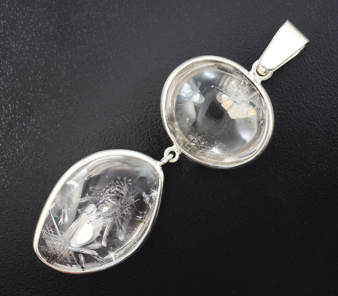 Серебро 925 Кулон с редким кварцем с серебряным рутилом и пластинкой слюды 65,5 карата