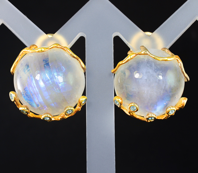 Серебро 925 Серьги с лунным камнем 54,8 карата и апатитами