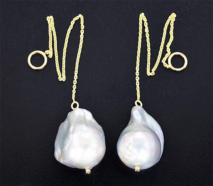 Золото Подвесы для серег из желтого золота 585 пробы с морским жемчугом барокко 50,16 карата