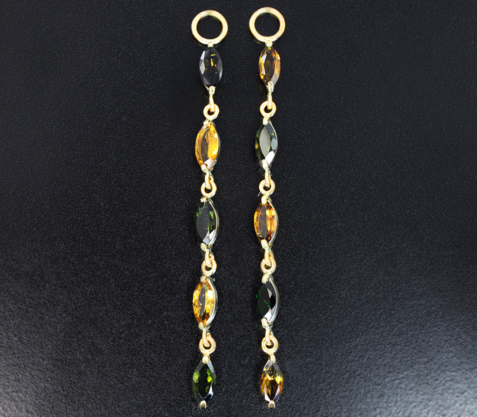 Золото Подвесы для серег с разноцветными турмалинами 4,97 карата