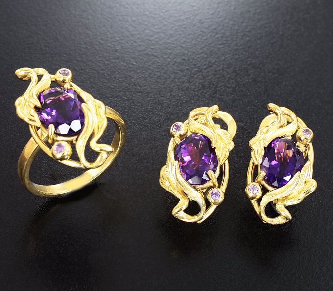 Серебро 925 Комплект с аметистами 7,32 карата