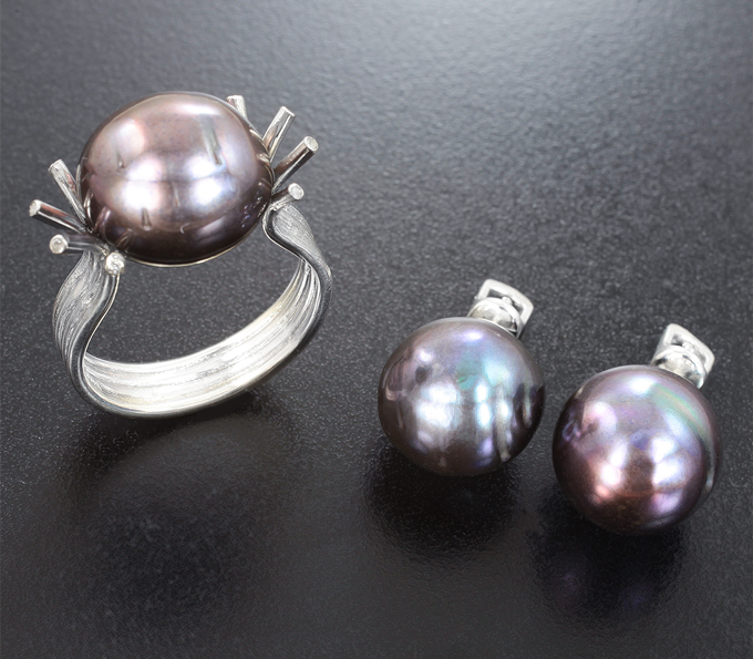 Серебро 925 Комплект с цветным морским жемчугом барокко 51,97 карата и бесцветными топазами