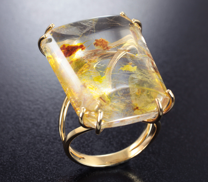 Золото Кольцо с кварцем с включениями железа и рутилом 42,17 карата