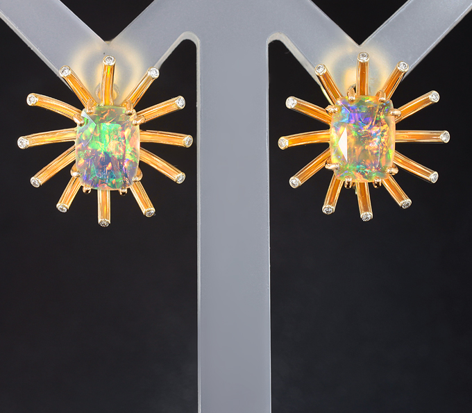 Золото Серьги с ограненными эфиопскими опалами 2,7 карата и бриллиантами