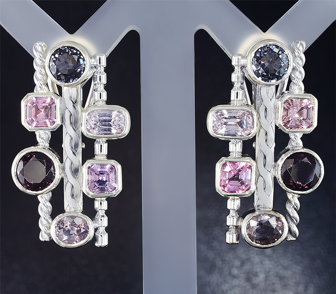 Серебро 925 Серьги с разноцветными шпинелями 10,01 карат