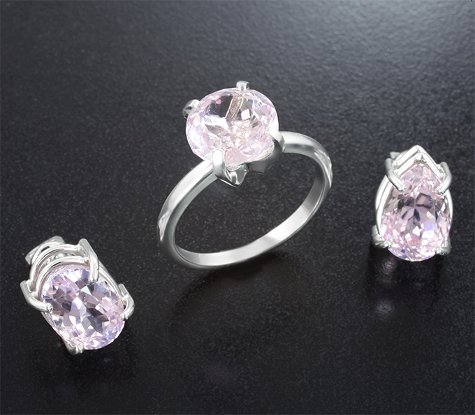 Серебро 925 Комплект с афганскими кунцитами 11,75 карата