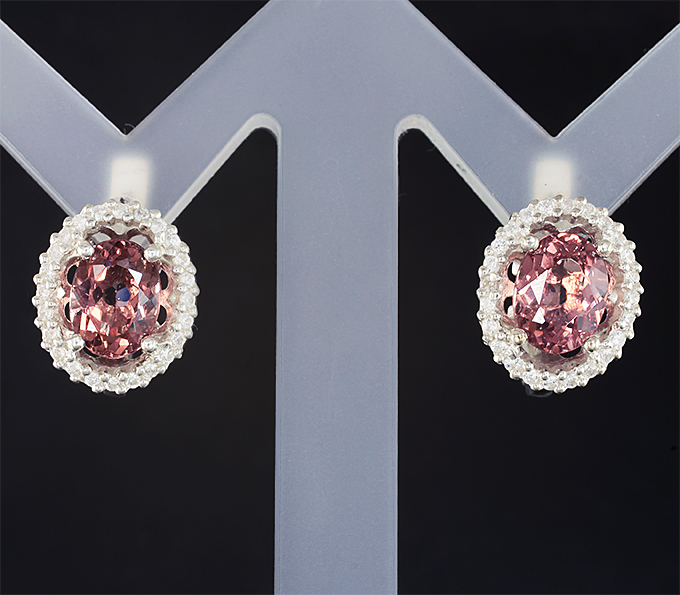 Серебро 925 Серьги с апатитами падпараджа 2,6 карата и цирконами