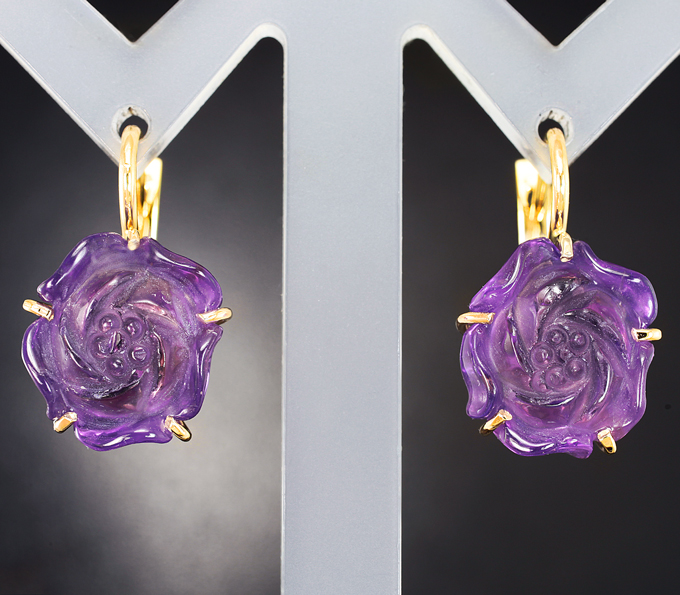 Золото Серьги с резными аметистами 19,17 карата