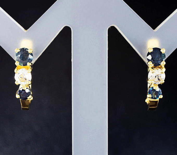 Золото Серьги с уральскими александритами 0,64 карата и бесцветными топазами