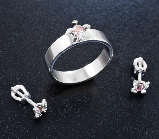 Золото Комплект с розовыми 0,36 карата и бесцветными бриллиантами