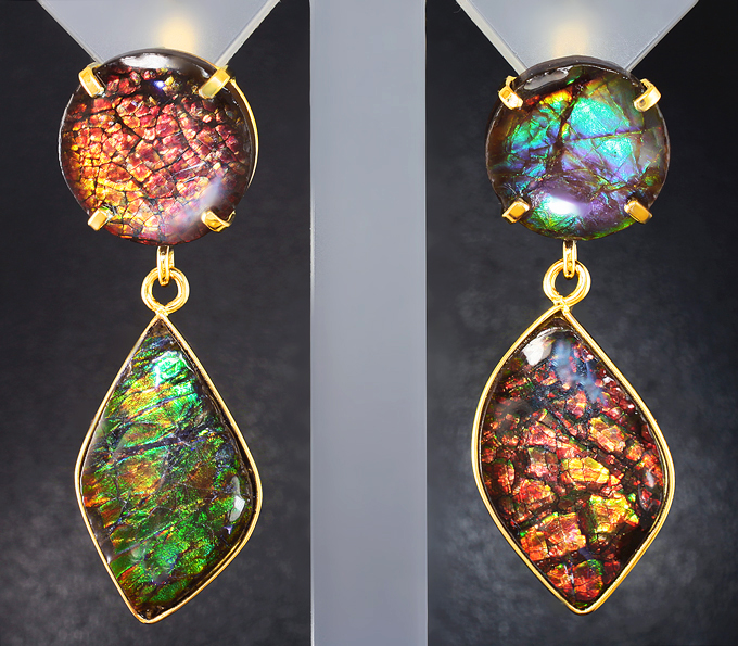 Золото Серьги с аммолитом аммонита 18,76 карата 