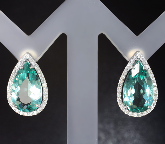 Золото Серьги с апатитами 5,96 карата и бриллиантами