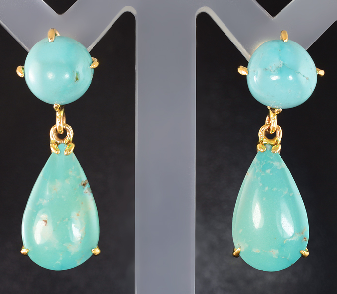 Золото Серьги с кабошонами армянской бирюзы 12,96 карата