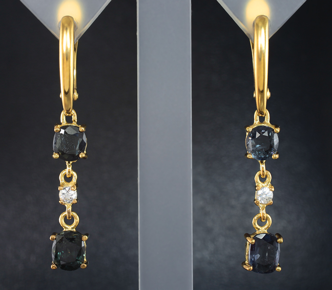 Серебро 925 Серьги с гранатами со сменой цвета и лейкосапфирами