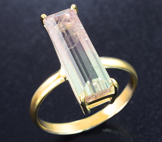 Золото Кольцо с арбузным турмалином 3,67 карата