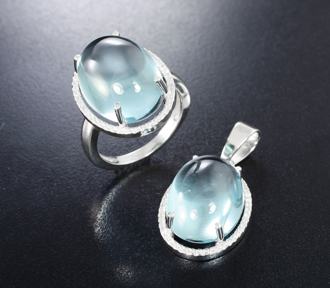 Серебро 925 Комплект с лабораторными топазами и бесцветными цирконами