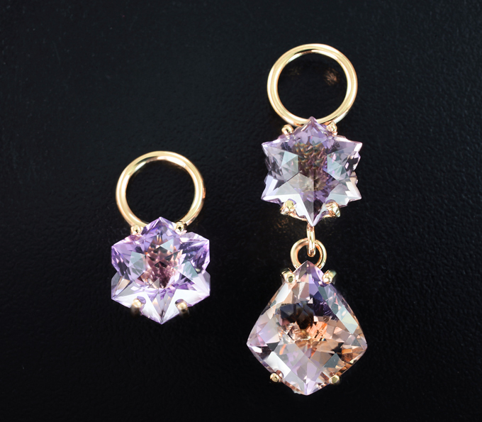 Золото Подвесы для серег с аметринами и аметистом авторской огранки