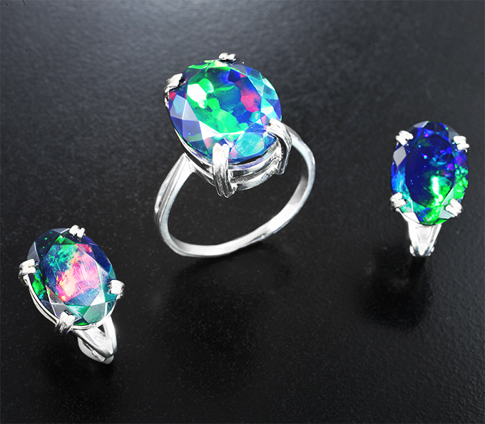 Серебро 925 Комплект с ограненными черными опалами 11,48 карата