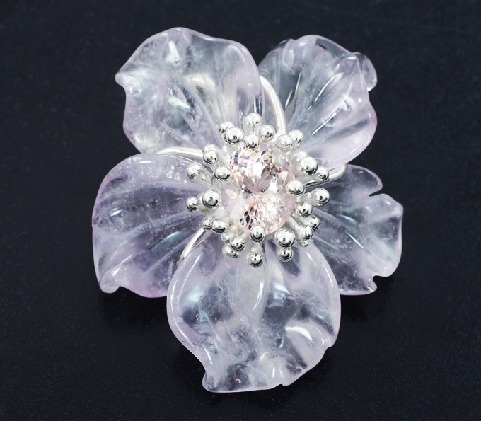 Серебро 925 Кулон с резным аметистом 36,42 карата и морганитом