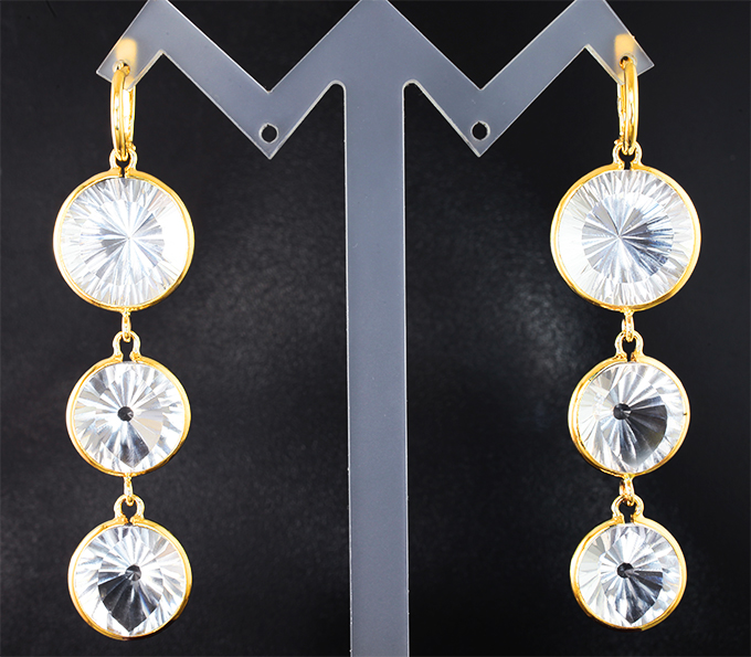 Золото Серьги с кварцем лазерной огранки 80,82 карата