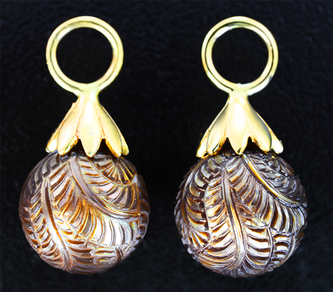 Золото Подвесы для серег с резным жемчугом Edison 13,67 карата