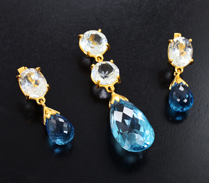 Серебро 925 Комплект с голубыми и бесцветными топазами 45,89 карата