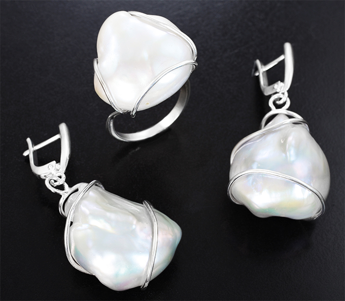 Серебро 925 Комплект с жемчугом барокко 118,42 карата