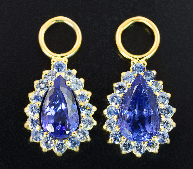 Золото Подвесы для серег с танзанитами 4,21 карата и васильковыми сапфирами