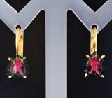Серьги с контрастными слайсами арбузных турмалинов 4,17 карата