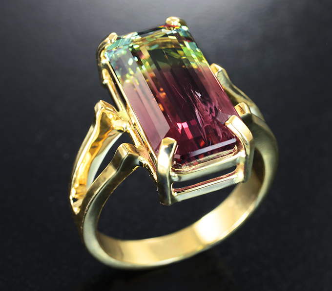 Золото Кольцо с насыщенным арбузным турмалином 5,98 карата