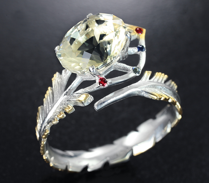 Серебро 925 Кольцо с чистейшим бразильским опалом топовой огранки 2,02 карата и сапфирами