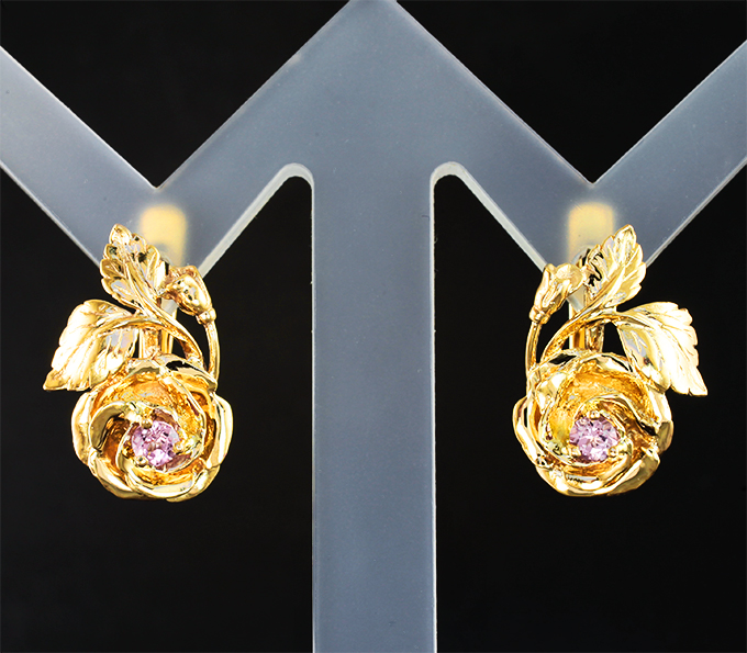 Золото Серьги с розовыми турмалинами 0,2 карата