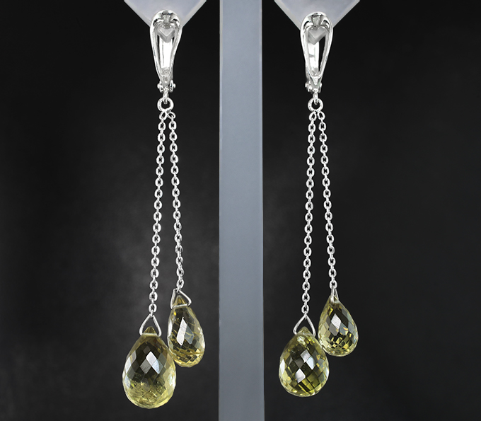 Серебро 925 Серьги с бриолетами цитринов 21,92 карата
