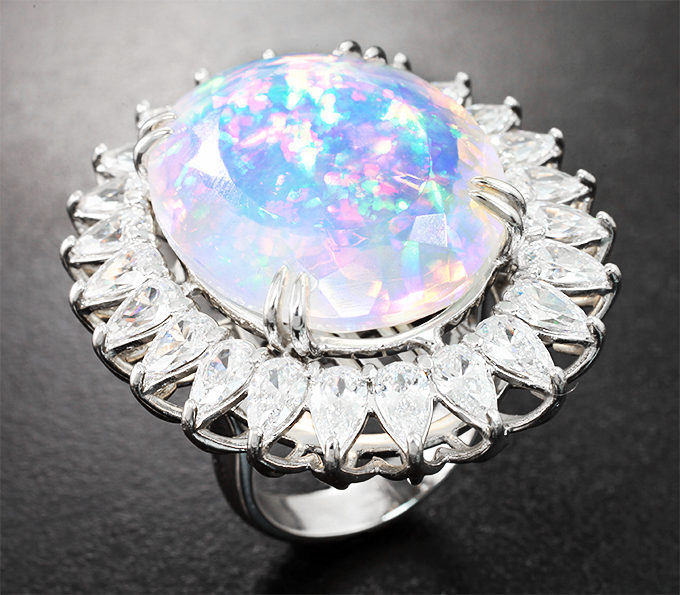 Золото Кольцо-трансформер с кристаллическим эфиопским опалом 17,43 карата, муассанитами и бесцветными цирконами
