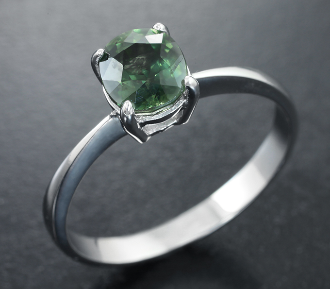 Золото Кольцо с зеленым сапфиром высокой чистоты 1,59 карата
