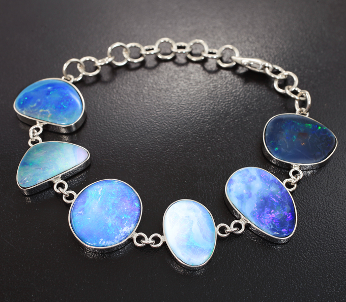 Золото Браслет с австралийскими дублет опалами 37,54 карата