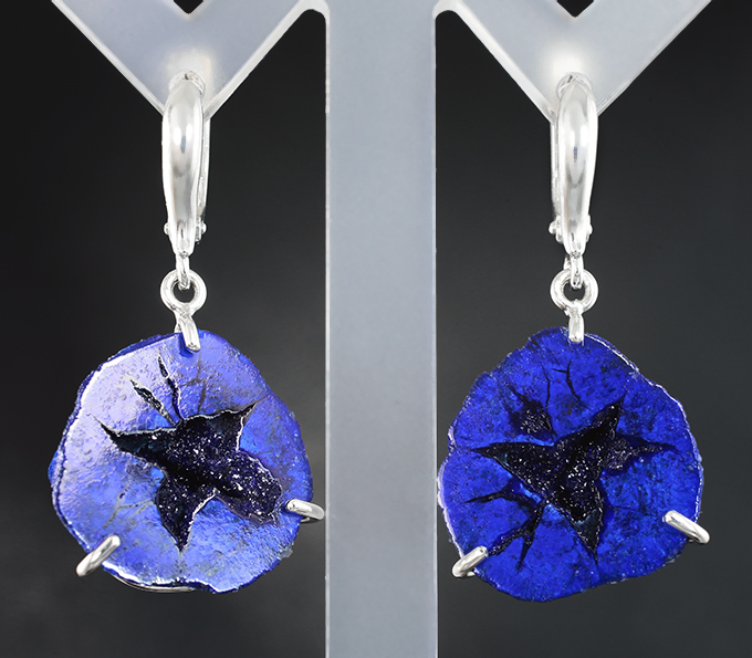 Серебро 925 Серьги с редкой парой азурита 37,86 карата