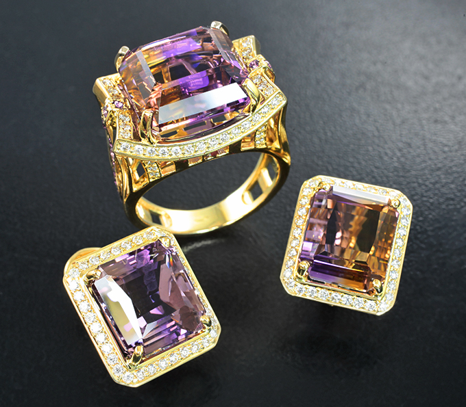 Золото Комплект с аметринами 33,11 карата, аметистами и бриллиантами