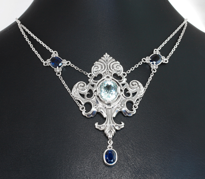 Серебро 925 Колье с аквамарином 7,9 карата и кианитами 7,3 карата