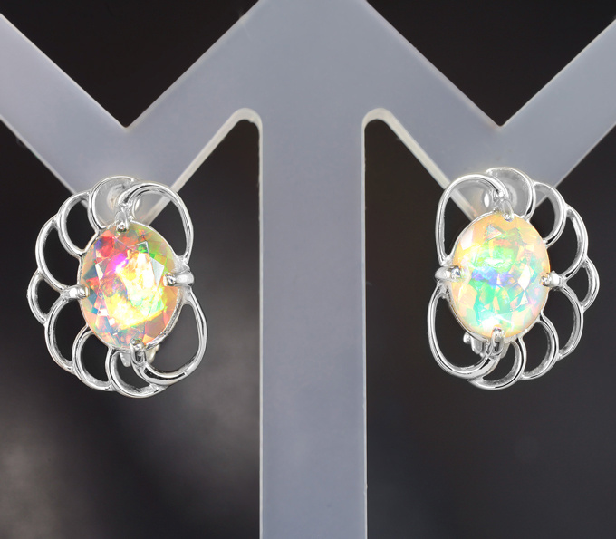 Серебро 925 Серьги с ограненными эфиопскими опалами 1,91 карата